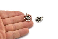 Gümüş Çiçek, 4 Antik Gümüş Kaplama Pirinç, Gümüş Takılar, 1 Halkalı Gümüş Çiçek Takıları - Ped Boyutu 6 mm (21x17 mm) N2075 H1476