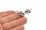 Silver Flower Charm, 4 Antique Silver Plated Brass  Lotus Flower Charms With 1 Loop - Pad Size 6x8mm (21x17mm) N2072 H1511