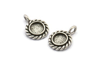 Gümüş Yuvarlak Charm, 1 Döngülü 4 Antik Gümüş Kaplama Pirinç Yuvarlak Charm - Ped Boyutu 6 mm (15x11 mm) N2067 H1516