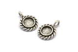 Gümüş Yuvarlak Charm, 1 Döngülü 4 Antik Gümüş Kaplama Pirinç Yuvarlak Charm - Ped Boyutu 6 mm (15x11 mm) N2067 H1516