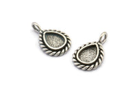 Silver Drop Charm, 4 Antique Silver Plated Brass Drop Charms With 1 Loop - Pad Size 6x8mm (15x11mm) N2068 H1514