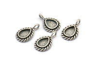 Silver Drop Charm, 4 Antique Silver Plated Brass Drop Charms With 1 Loop - Pad Size 6x8mm (15x11mm) N2068 H1514