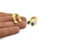 Küpe Çivisi, 2 Ham Pirinç - 2 Pedli U Şeklinde Küpeler - Pirinç Küpeler - Küpeler - 6 mm Taşlar İçin (24x19 mm) N2053