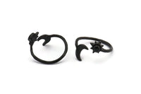 Black Ring Setting, 2 Oxidized Black Brass Moon And Sun Rings With 1 Stone Setting - Pad Size 4mm N1780 H0867