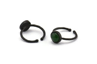 Black Ring Settings, 2 Oxidized Black Brass Round Ring With 1 Stone Setting - Pad Size 8mm N1765 S1201