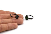 Black Ring Settings, 2 Oxidized Black Brass Round Ring With 1 Stone Setting - Pad Size 8mm N1765 S1201