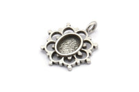 Gümüş Çiçek Tılsımı, 1 Halkalı 4 Antik Gümüş Kaplamalı Pirinç Çiçek Tılsımı - Ped Boyutu 6x8mm (21x17mm) N2076 H1473