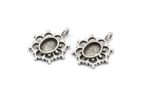 Gümüş Çiçek Tılsımı, 1 Halkalı 4 Antik Gümüş Kaplamalı Pirinç Çiçek Tılsımı - Ped Boyutu 6x8mm (21x17mm) N2076 H1473