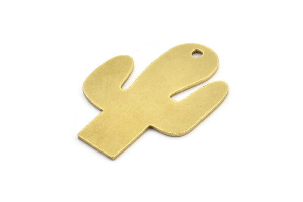 Brass Cactus Charm, 4 Raw Brass Cactus Charms With 1 Hole (33x24x1mm) A3066
