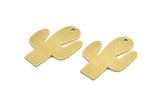 Brass Cactus Charm, 4 Raw Brass Cactus Charms With 1 Hole (33x24x1mm) A3066