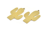Brass Cactus Charm, 4 Raw Brass Cactus Pendants With 1 Loop (36x24x1mm) A3068