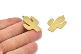 Brass Cactus Charm, 4 Raw Brass Cactus Pendants With 1 Loop (36x24x1mm) A3068