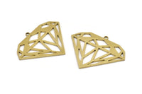 Brass Diamond Charm, 4 Raw Brass Diamond Charms With 1 Loop (41x32x1mm) A3055