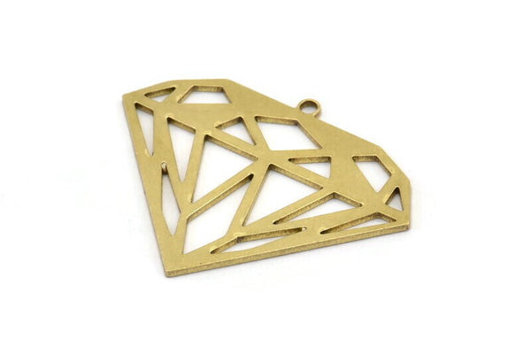 Brass Diamond Charm, 4 Raw Brass Diamond Charms With 1 Loop (41x32x1mm) A3055