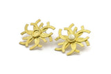 Brass Sun Earring, 2 Raw Brass Sunshine Stud Earrings - Pad Size 6mm N0704