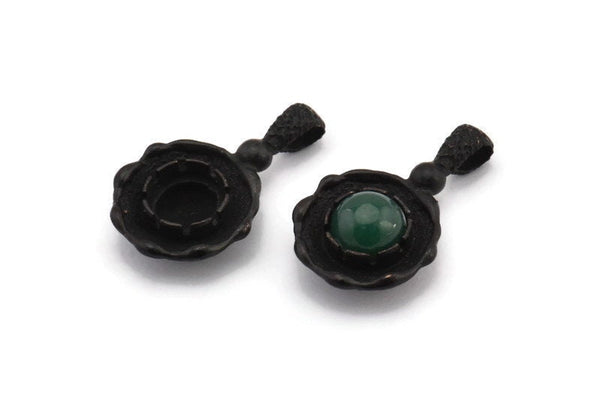 Black Flower Charm, 4 Oxidized Black Brass Charms with 1 Loop - Pad Size 8mm (27x16x5.5mm) U080