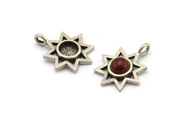 Gümüş Yıldız Charm, 1 Halkalı 4 Antik Gümüş Kaplamalı Pirinç Yıldız Charm - Ped Boyutu 6 mm (21x17 mm) N2071 H1472