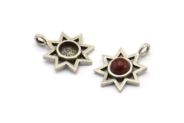Silver Star Charm, 4 Antique Silver Plated Brass Star Charms With 1 Loop - Pad Size 6mm (21x17mm) N2071 H1472