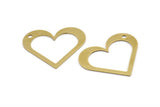 Brass Heart Charm, 6 Raw Brass Heart Charms With 1 Hole (41x36x1mm) A3060