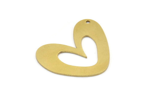 Brass Heart Charm, 2 Raw Brass Heart Charms With 1 Hole (39x33x1mm) A3067