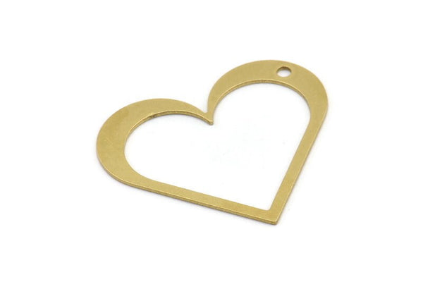 Brass Heart Charm, 4 Raw Brass Heart Charms With 1 Hole (51x45x1mm) A3059
