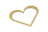 Brass Heart Charm, 4 Raw Brass Heart Charms With 1 Hole (61x54x1mm) A3058