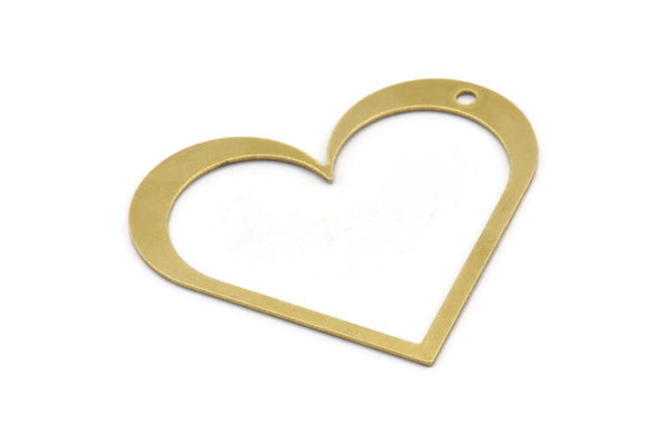 Brass Heart Charm, 4 Raw Brass Heart Charms With 1 Hole (61x54x1mm) A3058