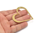 Brass Heart Charm, 4 Raw Brass Heart Charms With 1 Hole (61x54x1mm) A3058