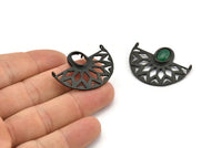 Ethnic Pendant with Stone Settings, 2 Oxidized Brass Black Semi Circle Pendants with 2 Loops and 1 Pad Setting (36x28x3.2x1mm) BS 1917 S350