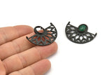 Ethnic Pendant with Stone Settings, 2 Oxidized Brass Black Semi Circle Pendants with 2 Loops and 1 Pad Setting (36x28x3.2x1mm) BS 1917 S350