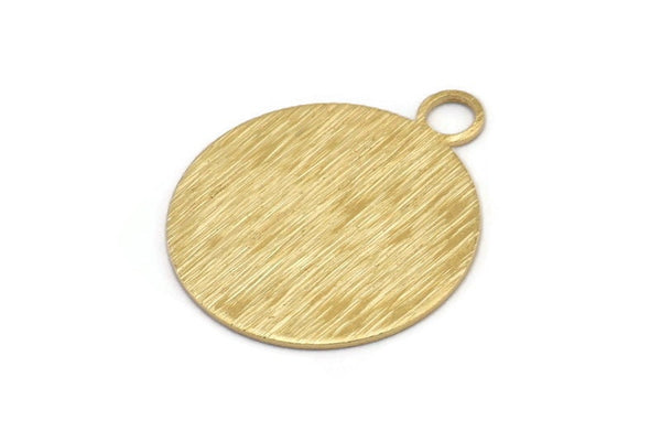 Brass Round Tag, 6 Raw Brass Textured Round Stamping Blanks With 1 Loop, Earrings, Pendants, Findings (30x25x0,80mm) D0705