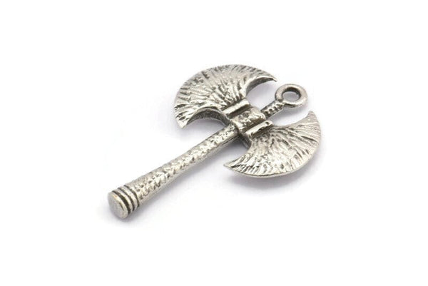 Gümüş Balta Tılsımı, Antik Gümüş Kaplama Pirinç Balta Tılsımı, 1 Halka, Küpe Parçaları, Kolye Uçları (32x22x3mm) N2111 H1561