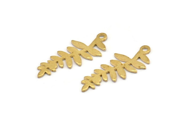 Brass Leaf Charm, 24 Raw Brass Leaf Charms With 1 Loop, Pendants, Findings (28x11x0.80mm) D1232