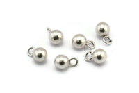 12 Antique Silver Plated Brass Ball Charms With 1 Loop (6mm) N0586 H0673