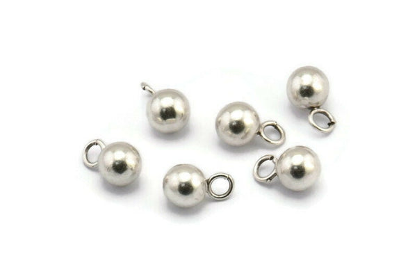 12 Antique Silver Plated Brass Ball Charms With 1 Loop (6mm) N0586 H0673