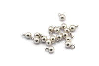 12 Antique Silver Plated Brass Ball Charms With 1 Loop (6mm) N0586 H0673