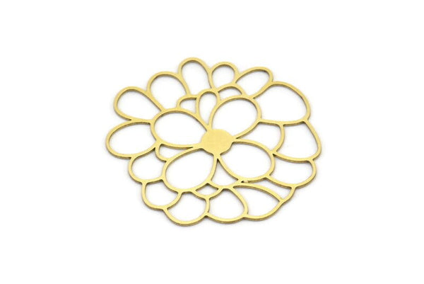 Brass Flower Charm, 8 Raw Brass Flower Charms, Earring Charms (38x35x0.60mm) A3091