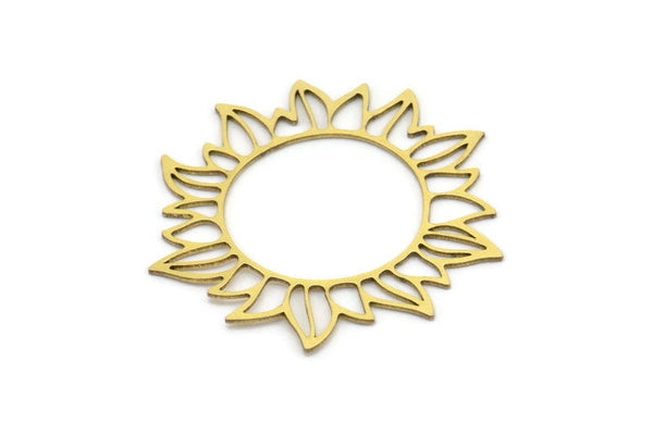 Brass Flower Charm, 10 Raw Brass Sunflower Charms, Earring Charms (37x34x0.60mm) A3089