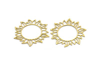 Brass Flower Charm, 10 Raw Brass Sunflower Charms, Earring Charms (37x34x0.60mm) A3089