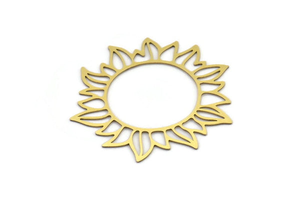 Brass Flower Charm, 6 Raw Brass Sunflower Charms, Earring Charms (53x49x0.60mm) A3090
