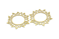 Brass Flower Charm, 6 Raw Brass Sunflower Charms, Earring Charms (53x49x0.60mm) A3090
