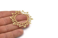 Brass Flower Charm, 6 Raw Brass Sunflower Charms, Earring Charms (53x49x0.60mm) A3090