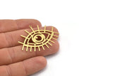 Brass Eye Charm, 6 Raw Brass Eye Shaped Charms With 1 Loop, Earring Charms (35x47x0.60mm) A3110