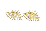 Brass Eye Charm, 6 Raw Brass Eye Shaped Charms With 13 Loops, Earring Charms (37x50x0.60mm) A3103