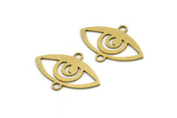Brass Eye Charm, 24 Raw Brass Eye Charms With 2 Loops, Connector (22x16x0.60mm) A3133