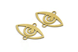 Brass Eye Charm, 24 Raw Brass Eye Charms With 2 Loops, Connector (22x16x0.60mm) A3133