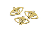 Brass Eye Charm, 24 Raw Brass Eye Charms With 2 Loops, Connector (22x16x0.60mm) A3133