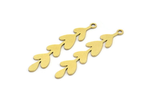 Brass Leaf Charm, 24 Raw Brass Leaf Charms With 1 Loop, Charm Pendants (34x7x0.60mm) A3149