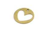 Brass Heart Charm, 10 Raw Brass Heart Charms With 1 Hole (20x1mm) A3147