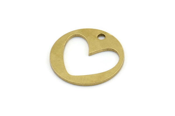 Brass Heart Charm, 10 Raw Brass Heart Charms With 1 Hole (20x1mm) A3147
